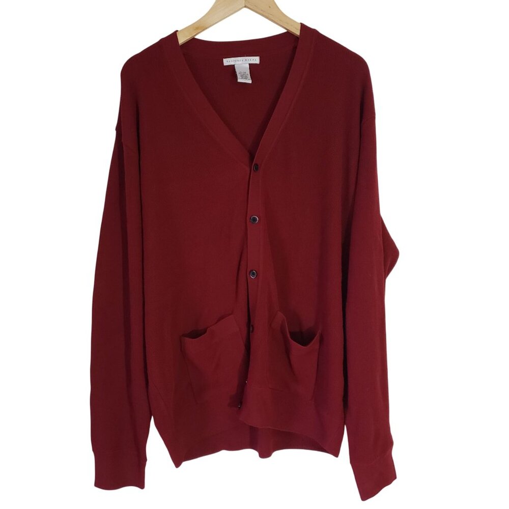 Geoffrey Beene Mens Red V-Neck Cardigan Sweater Size XL Pockets‎ Grandpacore